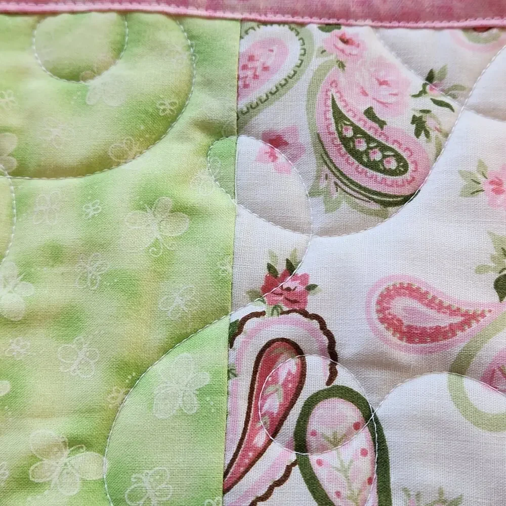 Handmade, New Lap quilt Pastel green, pink, white 39X40